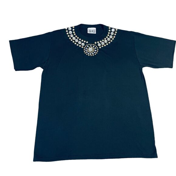 Black Diamante and gold studded short sleeve T-shirt size 1X - Picture 5 of 10